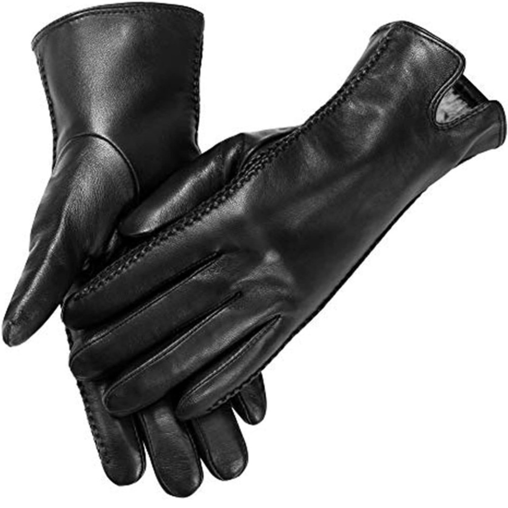 MaxW Women’s Black Sheepskin Leather Gloves Faux Fur Lining Size Medium